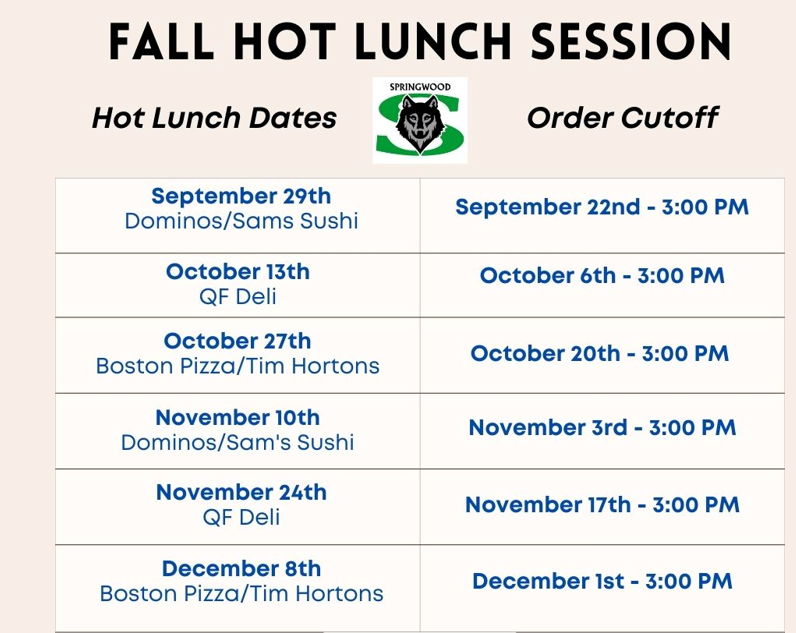 Hot Lunch Schedule
